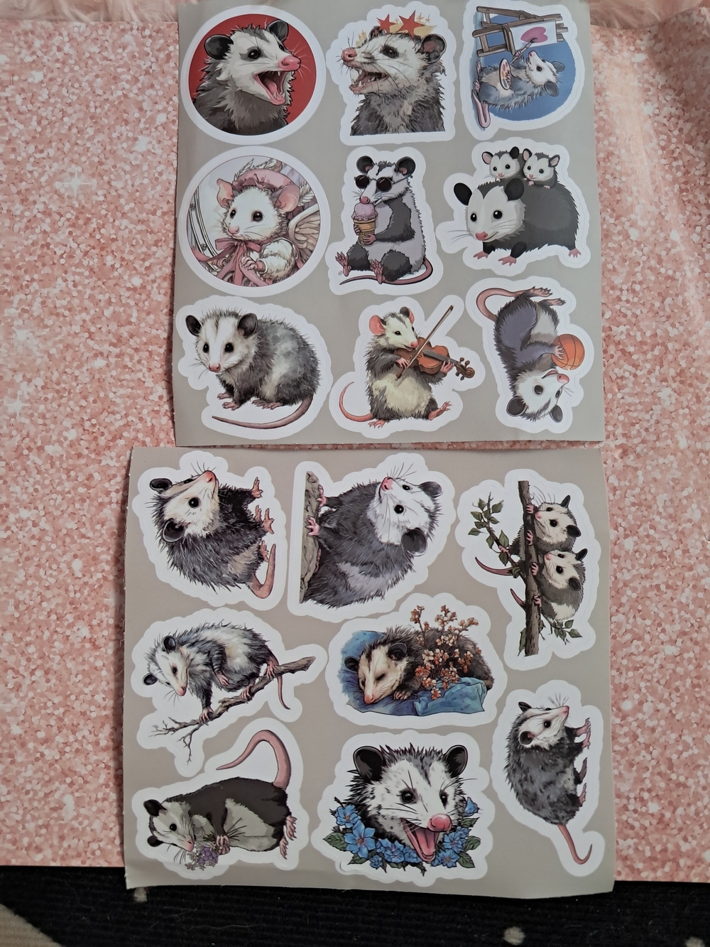 Opossum Sticker Sheet, 2 Sets Of 6, 12 Total- Super Cute Possum Set